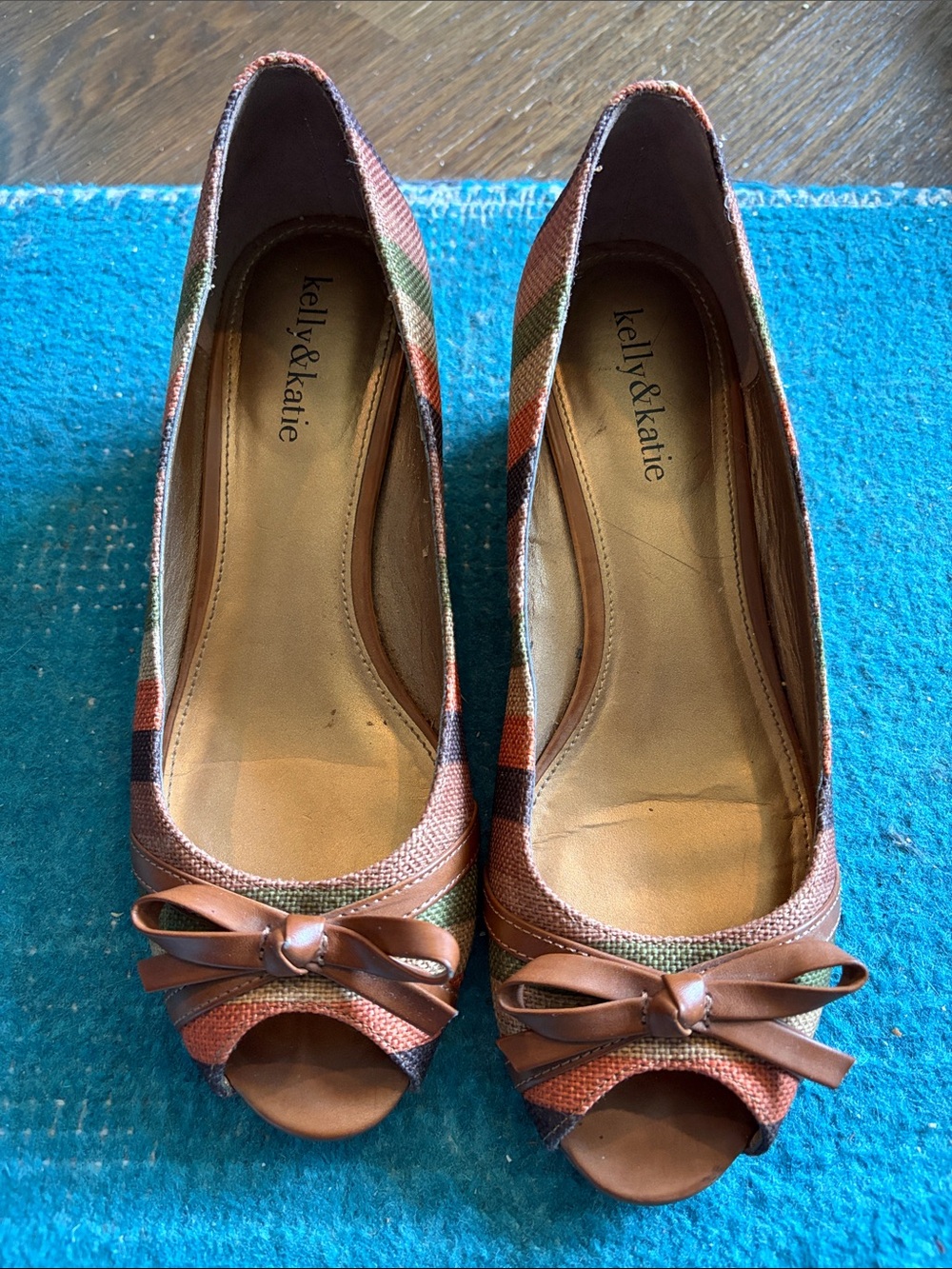 Kelly & Katie Brown Multi Peep-Toe Heels with Bow